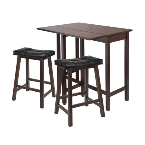Winsome Lynnwood Drop Leaf Kitchen Table with 2 Cushion Saddle Seat Stools, 3-Piece