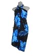 Hawaiian Long Sarong- Black With Blue Hibiscus