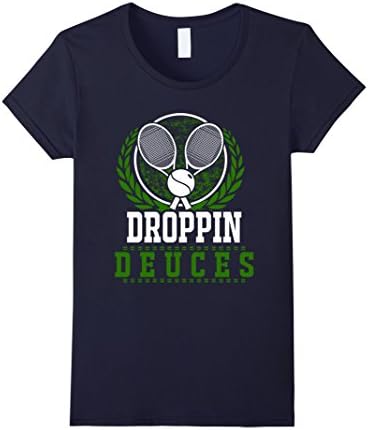 Droppin Deuces Funny Tennis Rackets Ball Graphic T-Shirt - Female Small - Navy