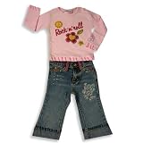Mish Mish - Newborn/Infant Baby Girls Long Sleeved Pant Set, Pink, Denim