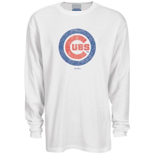 Reebok Chicago Cubs White Faded Logo Long Sleeve Thermal T-shirt