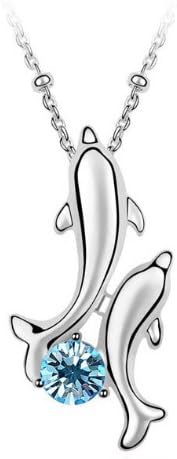 Rigant White Gold Plated Happy Play Dolphins with Round Cubic Zirconia Crystal Necklace Fashion Jewelry for Women