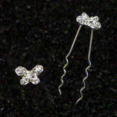 Bridal Wedding Beautiful Elegant Crystal Small Butterfly Pattern Hair Pins Sticks [PACK OF 6]