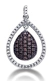 .925 Sterling Silver Plated in White Gold Rhodium Pear Shape Prong Set Round Brown Chocolate Diamond Pendant - (2/5 cttw)