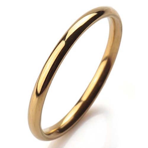 Men,Women's Wide 2mm Stainless Steel Ring Band Gold Classic Wedding Polished