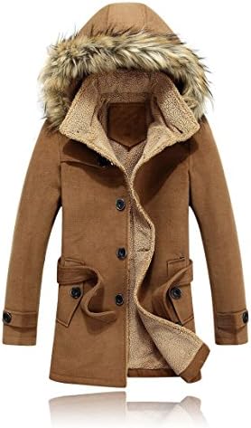 Izaac Man Winter Thicken Fleece Wool Trench Coat Warm Wind Jacket (US M/Tag XXL, khaki)