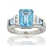 10k White Emerald-Cut Blue Topaz and Diamond Ring - Size 7.0