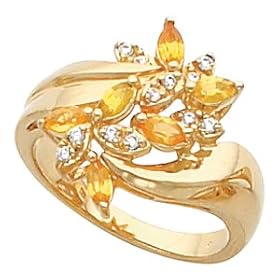 14K Yellow Gold Citrine and Diamond Ring
