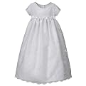 Newborn Girls' Christening Gown Set with Bows and Embroidered Mesh Skirt - White