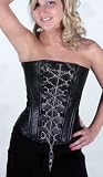 Gothic Black Leather Steel Boned Overbust Corset Front Chain Lace up Corset Waister Trainer