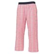 Pink and black tartan plaid check flannel cotton pants for lounging, sleep, sports. Unisex relaxed fit, exposed elastic waist