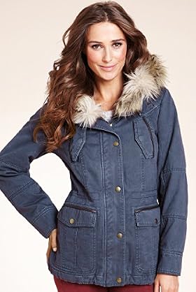 Indigo Collection Pure Cotton Faux Fur Trim Parka