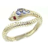 Fabulous Solid Sterling Silver Natural Tanzanite & Ruby Detailed Snake Ring - Finger Sizes 5 to 12 Available
