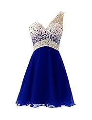 Chiffon One Shoulder Above the Knee Short Beaded Evening Dress/Homecoming Dress/Bridesmaid Dress/Prom Dress 