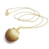 Adecco LLC Sea Shell Locket, Mermaid Valentine Necklace, Beach Locket, Gold Tone Brass, Little Shell Locket, Nautical Jewelry