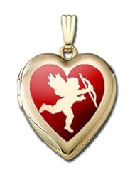 Solid 14K Yellow Gold "Valentines Cupid Silhouette" Sweetheart Locket 3/4 inch x 3/4 inch in Solid 14K Yellow Gold