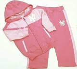 New York Yankees Infant Baby Girl Two Tone Pink Knit Hooded Jogging Suit
