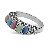 Sterling Silver Mother of Pearl, Turquoise, Rhodonite, Variscite, and Lapis Clear Purity Pastel Ring