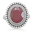 Oxidized Oval Faceted Ruby with Bead Design Ring