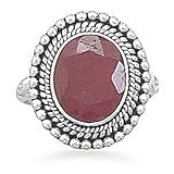 Sterling Silver Oxidized Oval Faceted Ruby with Bead Design Ring