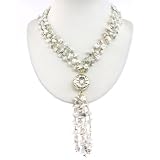 EXP Handmade Howlite Lariat Necklace With Etched Silver Accent Bead