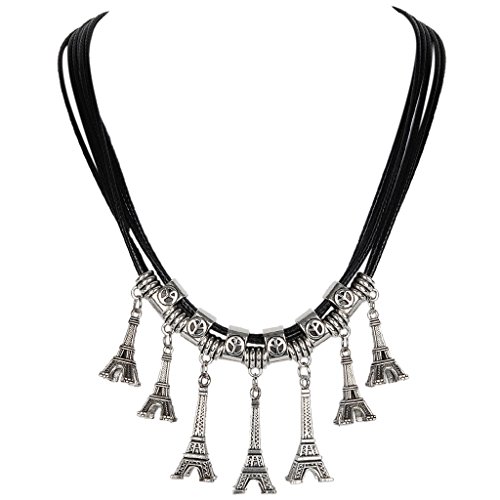 JoinMe Women's Punk Styllish Carve Iron Tower Fringed Pendant Necklace Antiqued Silver-Tone 18.7" + 2.7"