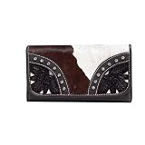 American West Prarie Rose Collection Ladies Tri Fold Wallet brown and white cowhide by American West