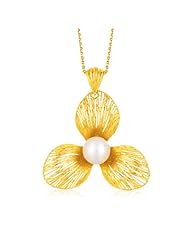 Italian Design 14K Yellow Gold Filament Trefoil Pearl Pendant