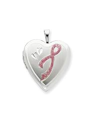 925 Sterling Silver 20mm Enameled Awarness Design Heart Locket - Chain Included