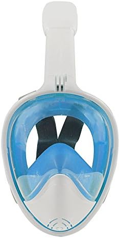 Snorkel-FREE Mask, 2nd Generation, Full Face, Free your Mouth and Nose, Unobstructed 180 degree View with Anti-Fog and Double Air Flow Tech Prevents Water Leaking While Submerged (Blue/White-L/XL)