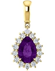 14K Yellow Gold 9.00x6.00mm Pear Cut Amethyst and Diamond Pendant -- LIFETIME WARRANTY