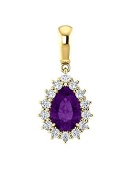 18K Yellow Gold 9.00x6.00mm Pear Cut Amethyst and Diamond Pendant -- LIFETIME WARRANTY