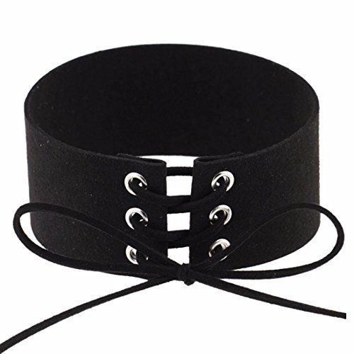 Women Wide Velvet Ribbon Chunky Choker Collar Lace-Up Neck Chain Collar Necklace