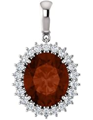 18K White Gold 12.00x10.00mm Oval Cut Mozambique Garnet and Diamond Pendant -- LIFETIME WARRANTY