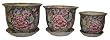 Porcelain pots / planters set of 3 - hand painted, Thousand Flowers design