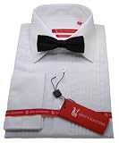 Gino Valentino Mens Tuxedo Dress Shirt Bow Tie 100% Cotton Spread Collar White