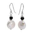 Earrings With Precious Stones - Genuine Mother of pearls and Onyxes Made of 925 Sterling silver Length 29.5mm