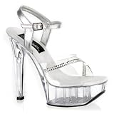 PLEASER Jezbel Womens Shoes Platform Sandals Rhinestones High Heels Clear/ Silver