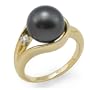 Tahitian Black Pearl Ring with Diamond in 14K Yellow Gold
