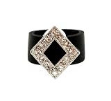 Ring - R47 - Silicone Ring with Diamond Shape Crystal Charm - Size 7 (18mm) ~ Black