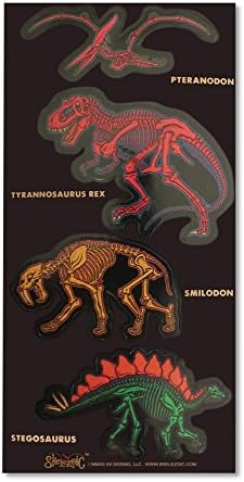 Dinosaur Skeleton Sticker - 4 Pack Party Favor or Christmas Stocking Stuffer Set - 64 Total Stickers!