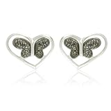 Sterling Silver Round Shaped Black Diamond Butterfly Earrings (0.04 cttw, I-J Color, I1-I2 Clarity)