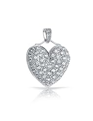 Valentines Day Gifts Bling Jewelry Pave Cubic Zirconia Heart Pendant Sterling