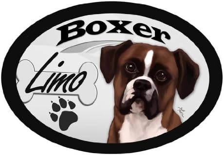 DGS OriginalsBoxer Limo Oval Dog Magnet for Cars and such
