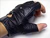 Biker's Motorcycle Fingerless Gloves - Black Leather - Size M