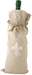 Fleur de Lis Fabric and Embroidered Wine Bottle Bag or Gift Bag