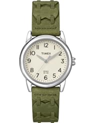 Timex Women?s T2N903 Weekender Green Leather Strap Watch