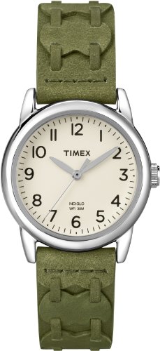Timex Women's T2N903 Weekender Green Leather Strap Watch