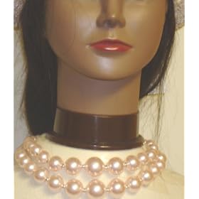 Two Strand Light Pink Cultured Pearl Necklace and Earrings for Women and Teens