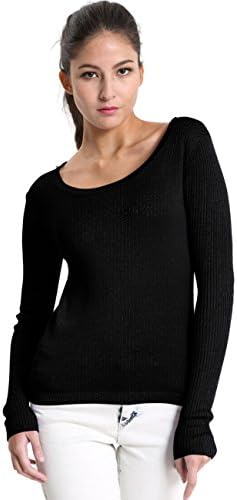 Mosocow Women's Crew Neck Ribbed Modal Knit Sweater Top Knitwear M Black
